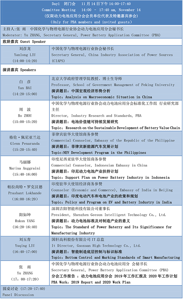 第四屆動力電池應用國際峰會(CBIS2019)議程